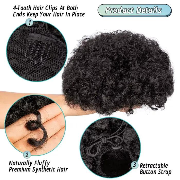 Grande queue de cheval synthétique Afro bouffante avec cordon de serrage, postiche crépue bouclée av