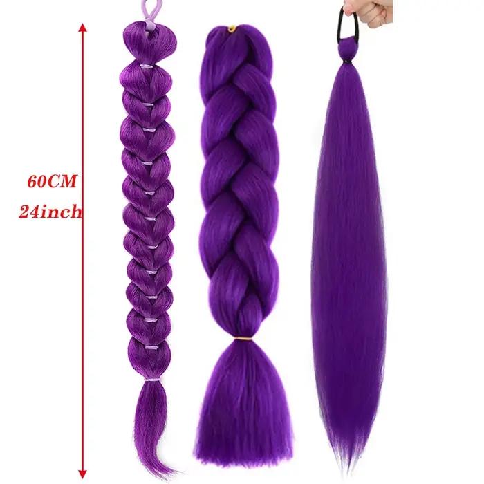 Ru mi Tresses synthétiques, queue de cheval violette, coiffure de déguisement, 24 pouces de long, av