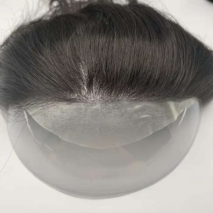Hotsale 100% morceau de cheveux humains hommes Topper V boucle peau Super mince PU ligne avant systè