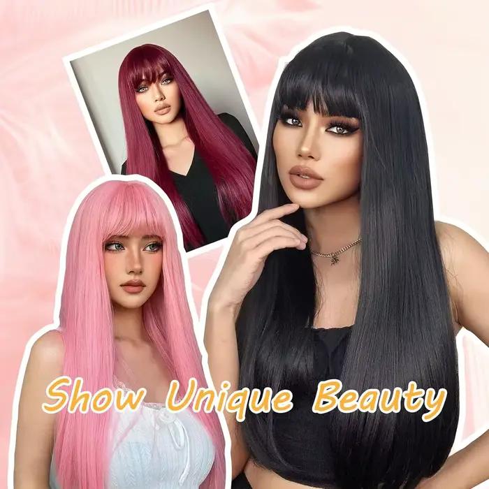 Perruque synthétique 26 pouces la plus vendue pour cheveux longs et raides, idéale pour le cosplay d