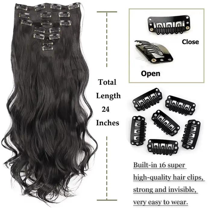 Extension synthétique 24 pouces, 16 Clips, cheveux blonds naturels longs ondulés, postiche en Fiber 
