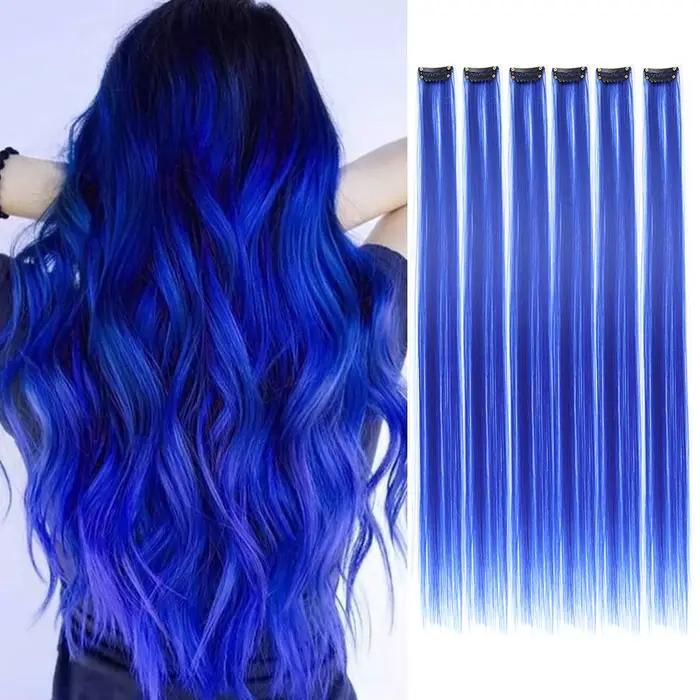Extensions capillaires synthétiques à clips, reflets colorés de fête, 22 pouces, 6 pièces/paquet, po