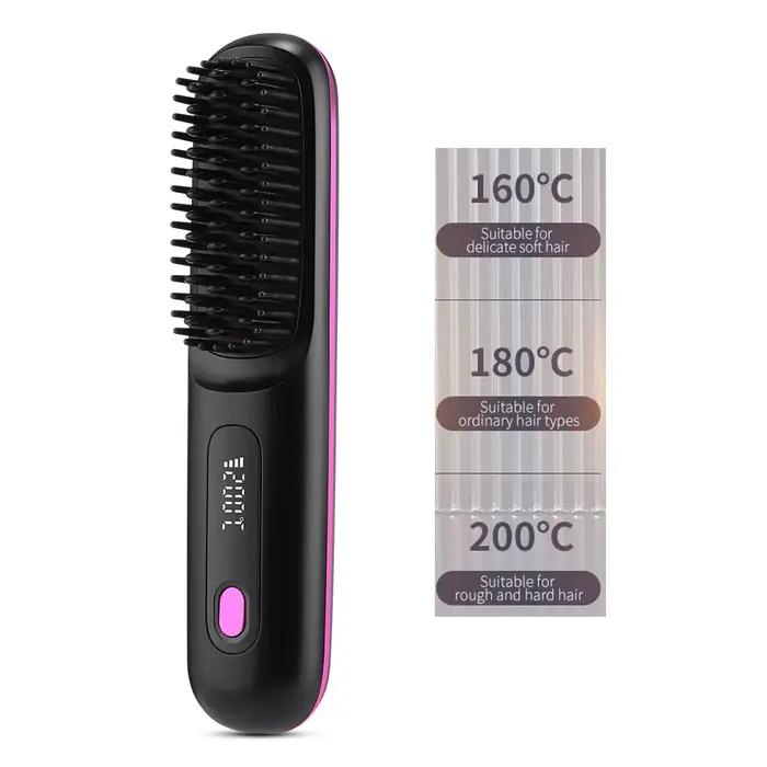 Brosse à lisser les cheveux sans fil, 4 températures, électrique, Ions négatifs, peigne chauffant en