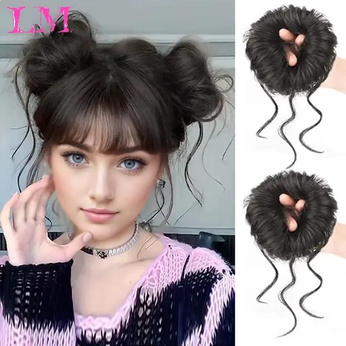 LM-Chignon synthétique désordonné pour femme, bande de cheveux bouclés, chouchou élastique, faux mor