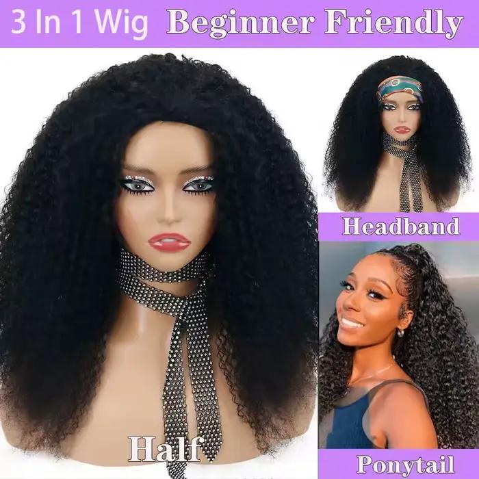 Mise à niveau 3 en 1 demi-perruque avec cordon de serrage sans couture Clip Ins Flip sur crépus bouc