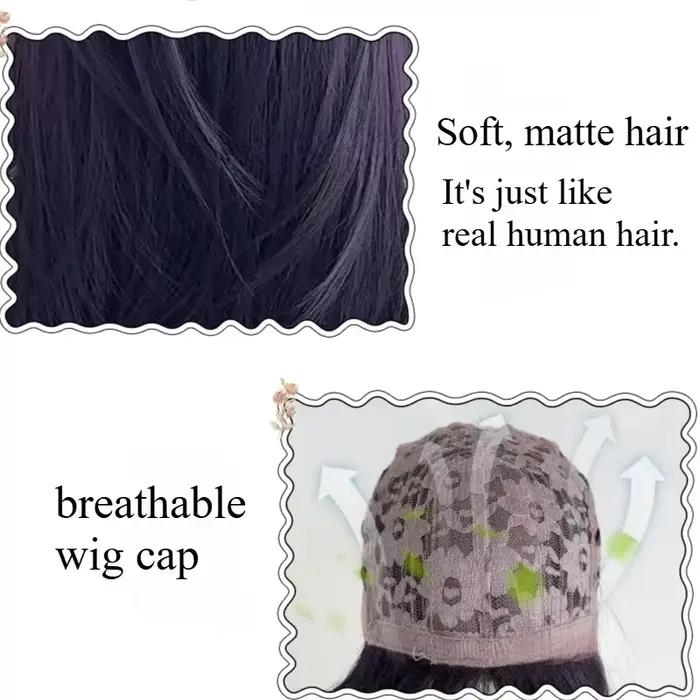 Ashely Perruque violet foncé femme 22 pouces cheveux longs rideau frange couches Nature cheveux raid