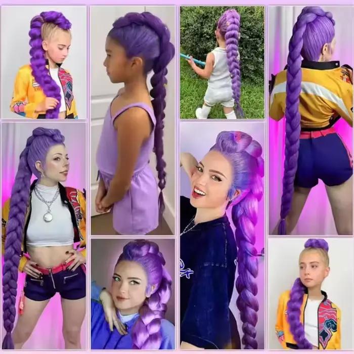Ru mi Tresses synthétiques, queue de cheval violette, coiffure de déguisement, 24 pouces de long, av