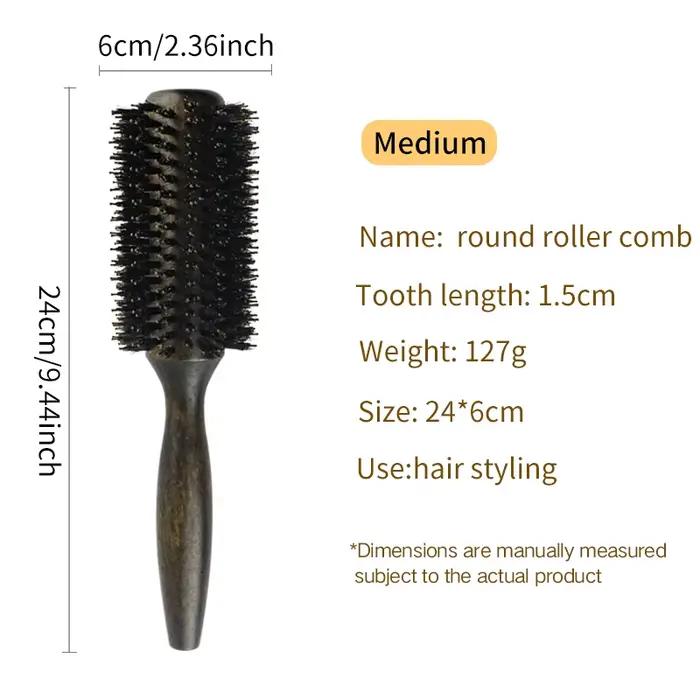 Brosse à cheveux ronde professionnelle en poils de sanglier pour femmes et hommes, peigne de coiffur
