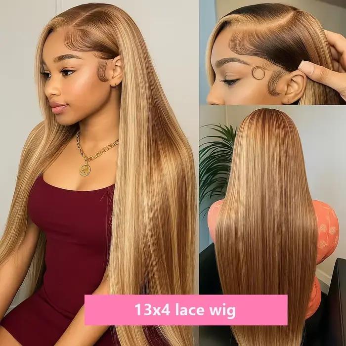 Perruque Lace Front Wig naturelle lisse sans colle, cheveux humains, naissance des cheveux pré-épilé