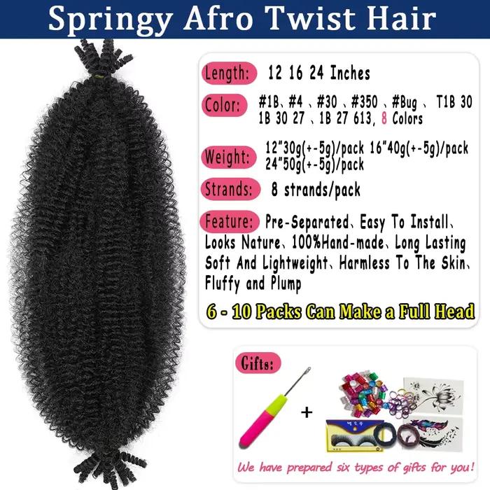 Bewill Cheveux Afro Twist Springy 12 16 24 pouces 1B 27 30 350 4 613 Bug Ombre Marley Twist Tresses 