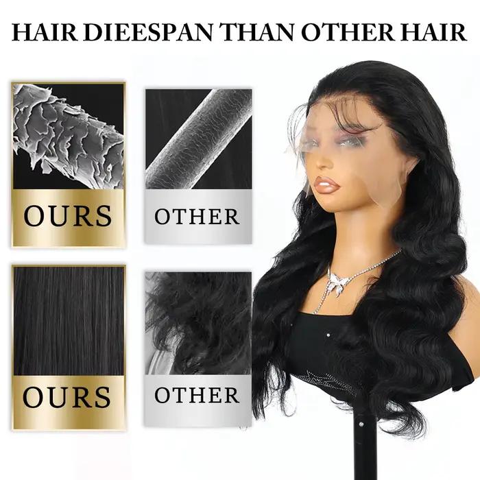 40 42 pouces Real vague corps brut perruques cheveux humains HD dentelle avant perruque noir pré plu