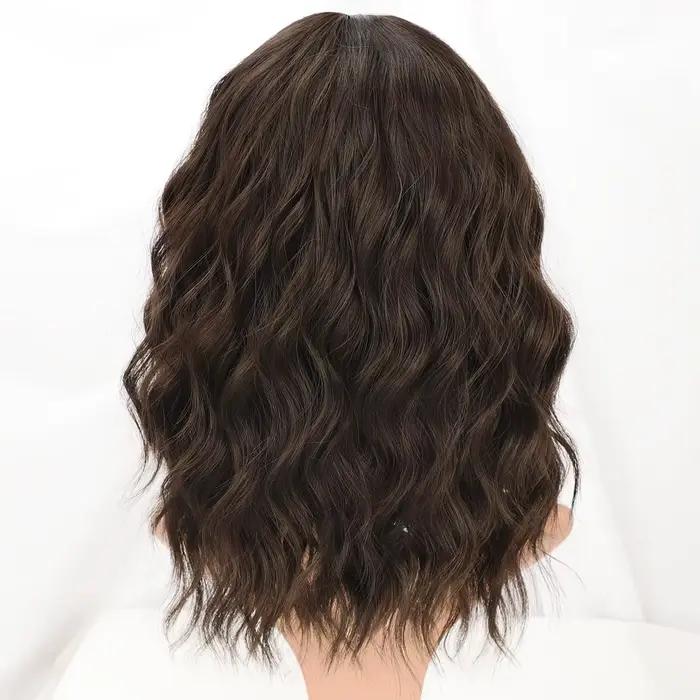 Perruque Synthétique Bouclée et Ondulée avec Frange pour Femme, Cheveux Bruns Naturels