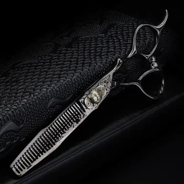 XUANFENG Ciseaux à cheveux damas noirs de 6 pouces Ciseaux de coupe de barbier et ciseaux amincissan