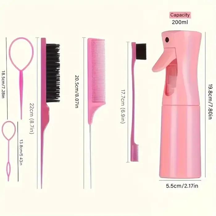Ensemble de brosses à cheveux, flacon pulvérisateur, boucle de tressage, peigne queue de Rat, taquin