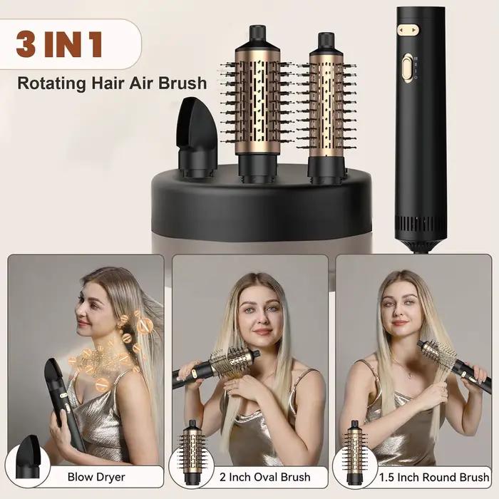 Brosse sèche-cheveux rotative, brosse à air chaud rotative 3 en 1 avec brosse amovible, brosse sèche
