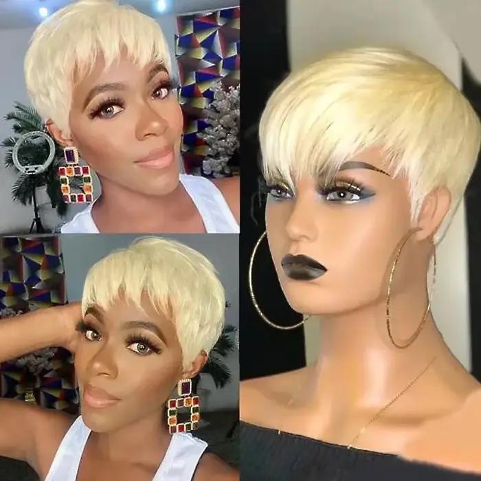Perruque Bob courte avec frange pour femmes noires, cheveux humains, blond 613, document, Liban et, 