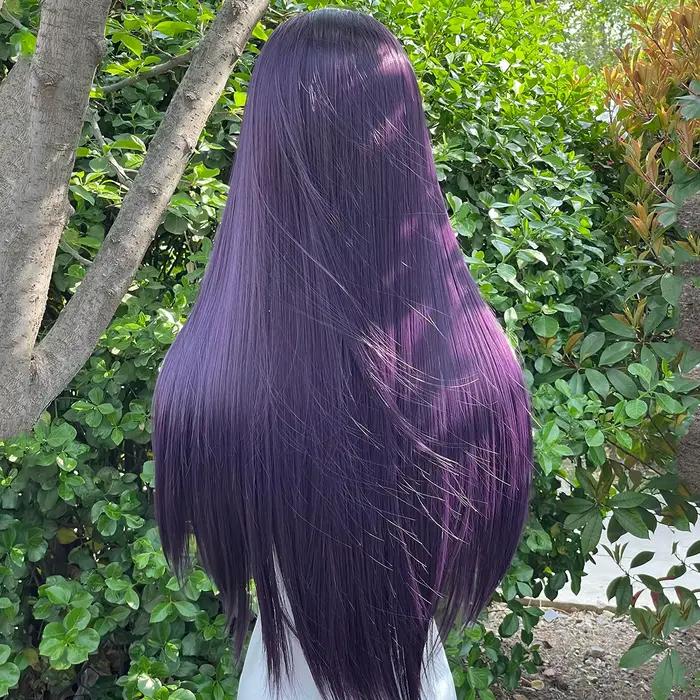 Perruque Lace Front Wig synthétique violet foncé 13x4, perruque Lace Front Wig longue et lisse de 26