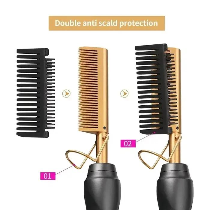 Bigoudi électrique Portable en céramique, peigne chauffant à chaud, lisseur de cheveux, outil de coi