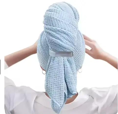 Grande serviette de séchage de cheveux, couleur unie, enveloppe en microfibre absorbant l'eau avec s