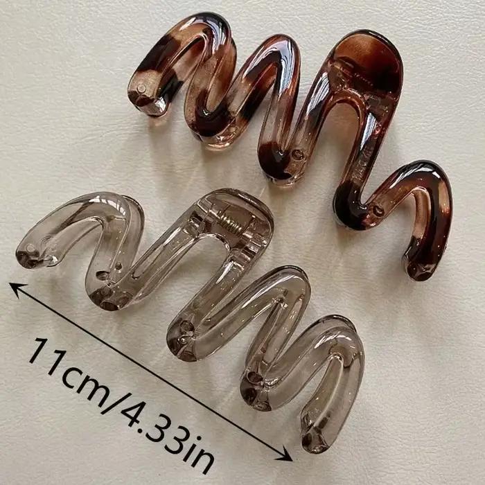 Grande pince à cheveux ondulée en plastique léger pour femmes, marron ambre brillant, 11cm/4,33 pouc