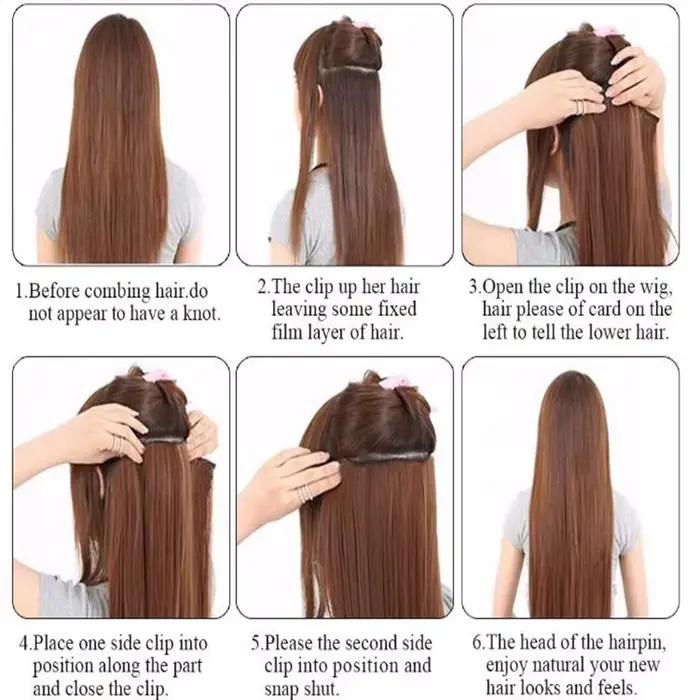 Extension capillaire synthétique épaisse à 5 Clips, postiche longue et lisse, 16 pouces, 20 pouces, 