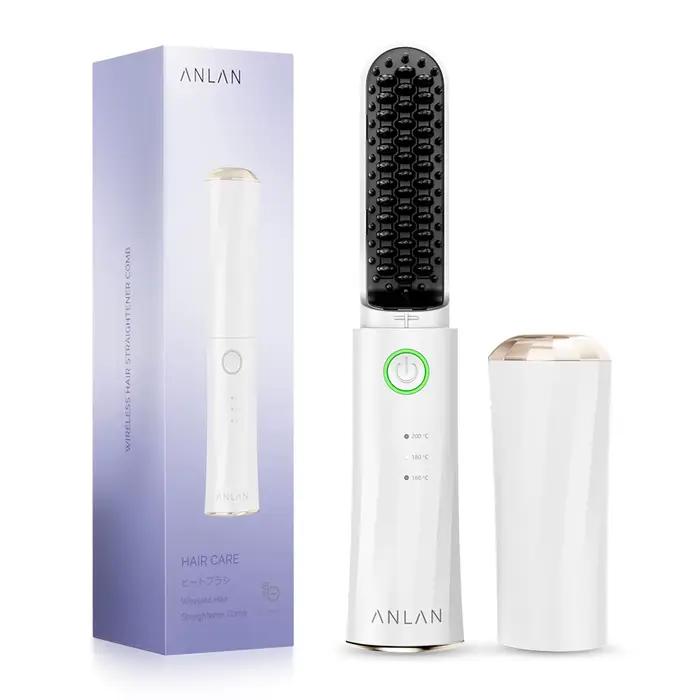 ANLAN Brosse lissante sans fil 3 températures Ions négatifs Céramique anti-brûlure Coiffure Peigne c