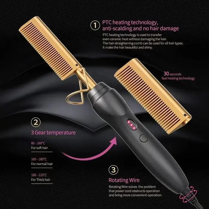 Bigoudi électrique Portable en céramique, peigne chauffant à chaud, lisseur de cheveux, outil de coi