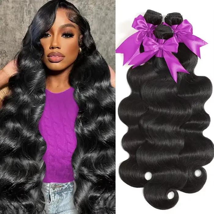 Extensions de Cheveux Humains Vierges Bruts Non Traités Remy Brésiliens Ondulés Double Drawn, 30 32 