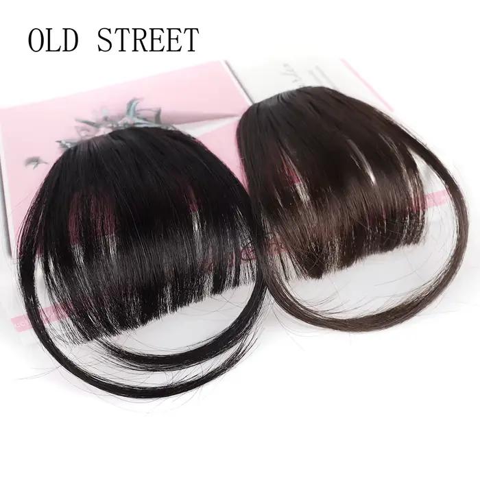 Frange à Air synthétique naturelle courte marron noir, Extension de faux cheveux, 1 Clip, postiches,