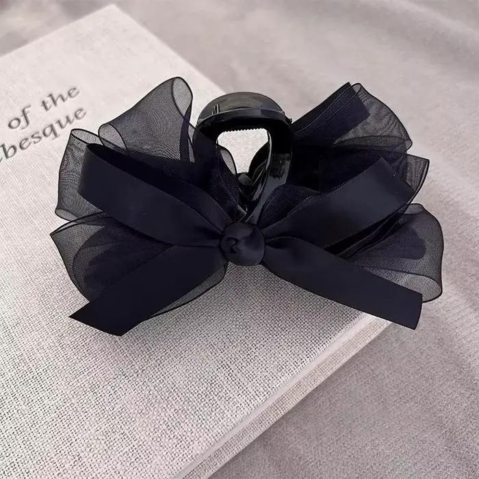 Pince à cheveux avec nœud en maille noire ultra-fantasy, pour l'arrière de la tête, pour cheveux épa