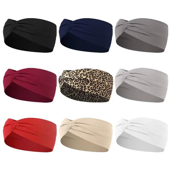 Femmes croix couleur unie bandes de cheveux filles mode imprimé léopard élastique tricoté bandeaux V