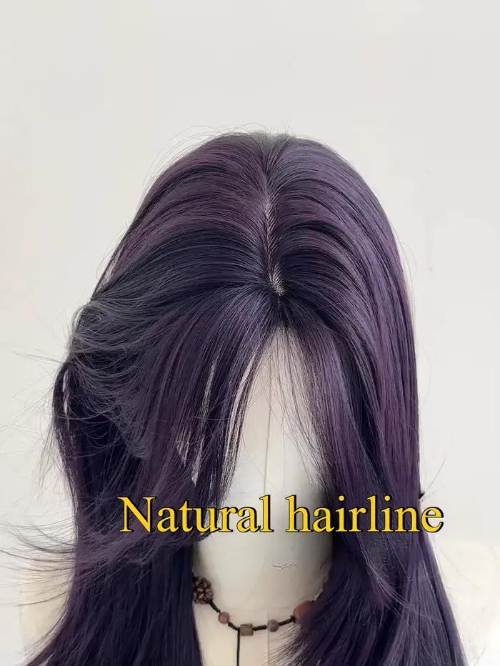 Ashely Perruque violet foncé femme 22 pouces cheveux longs rideau frange couches Nature cheveux raid