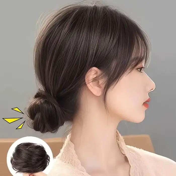 Perruque Updo synthétique facile à porter, Chignon lisse et élégant avec élastique, postiche queue d