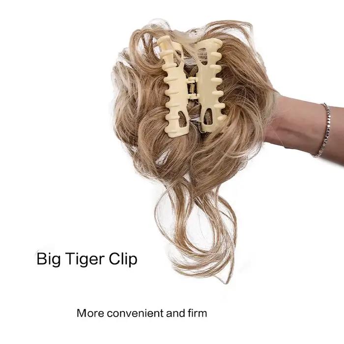 Chignon synthétique en désordre, Extensions capillaires Updo ébouriffées avec pince à griffes, chouc