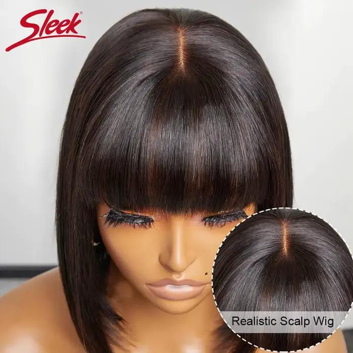 Perruques brésiliennes droites en dentelle Bob perruques de cheveux humains droites sans colle avec 