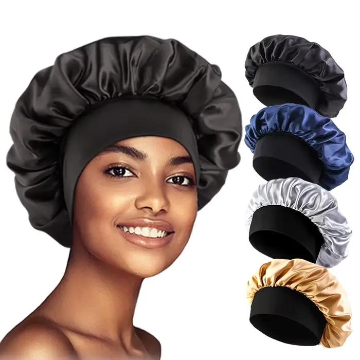 Bonnets solides en Satin pour femmes, chapeau de bain à large bord pour dormir la nuit, unisexe, ban