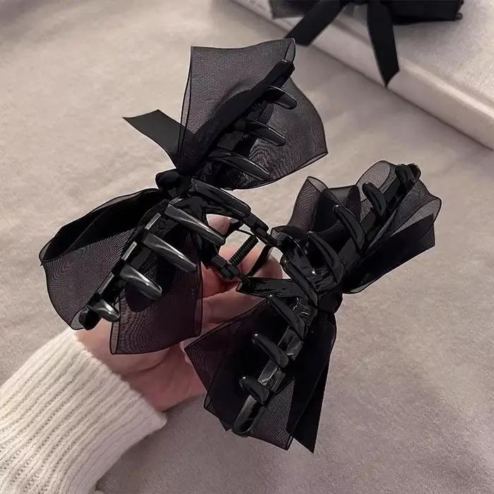 Pince à cheveux avec nœud en maille noire ultra-fantasy, pour l'arrière de la tête, pour cheveux épa