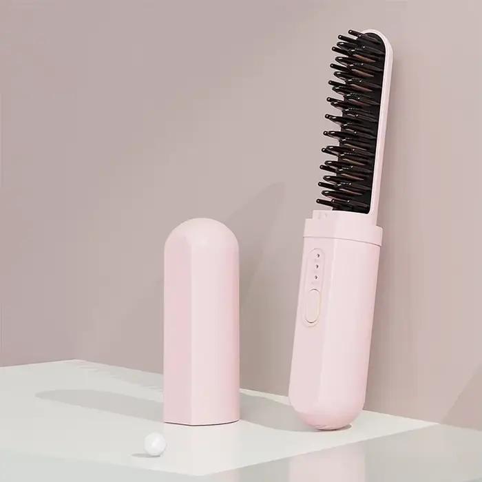 Brosse à Lisser les Cheveux en Céramique, Peigne Chauffant Sans Fil, Rechargeable, Compact, Portable