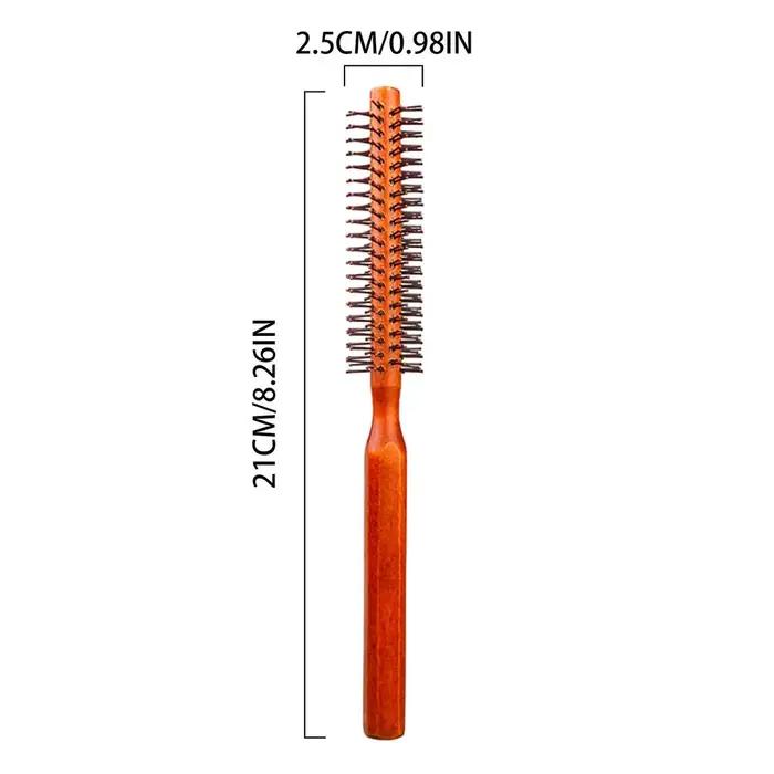 Brosse ronde fine avec manche en bois, mini brosse à barbe antidérapante pour le séchage, le coiffag