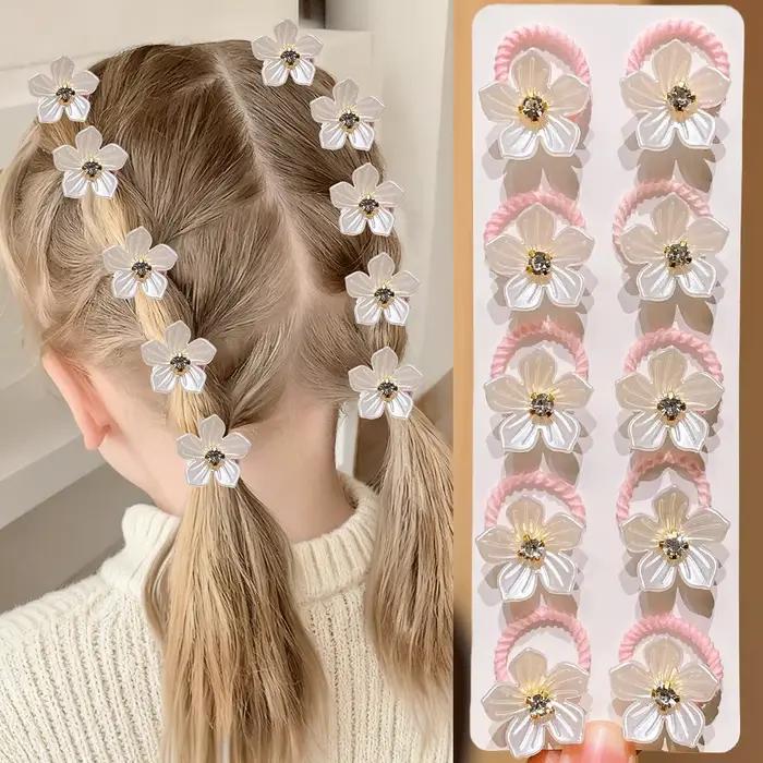 Bandes de cheveux élastiques pour filles, 10 pièces, avec strass et décorations florales, attaches d