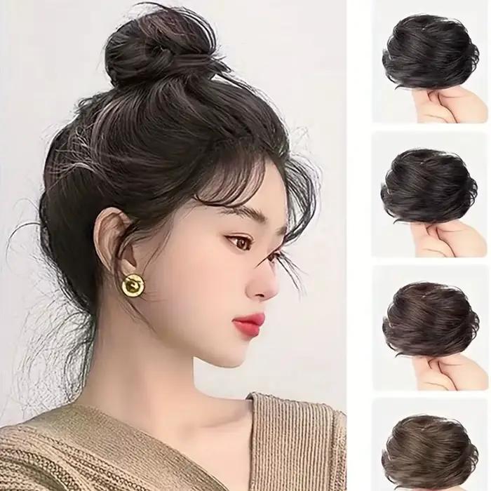 Perruque Updo synthétique facile à porter, Chignon lisse et élégant avec élastique, postiche queue d