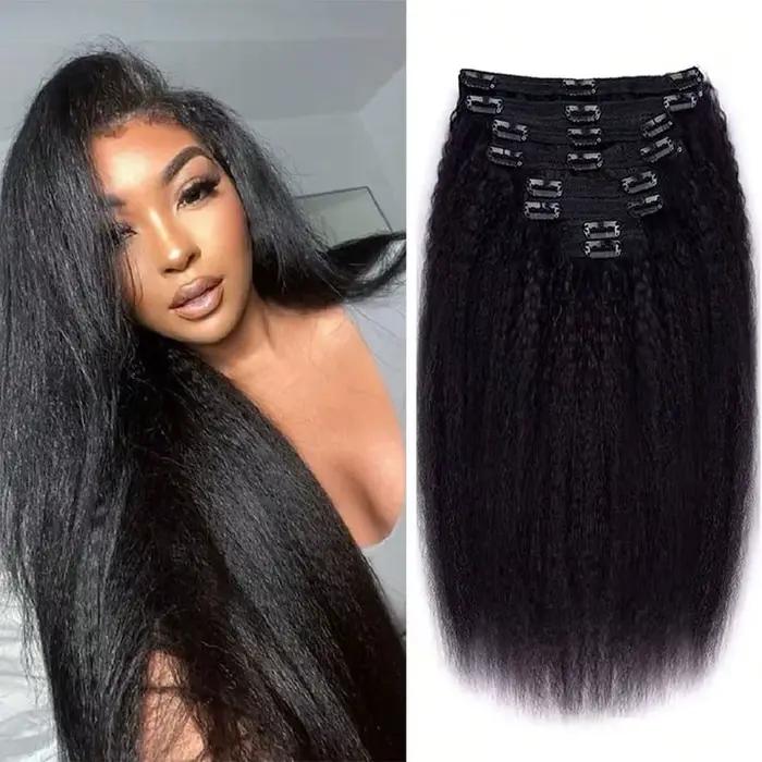 Extensions de cheveux humains lisses et bouclés, couleur naturelle, en cheveux humains brésiliens Re