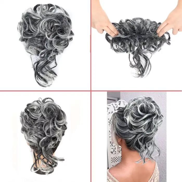 Chignon synthétique en désordre, Extension de chignons ébouriffés, bandeau élastique, pièces de chev