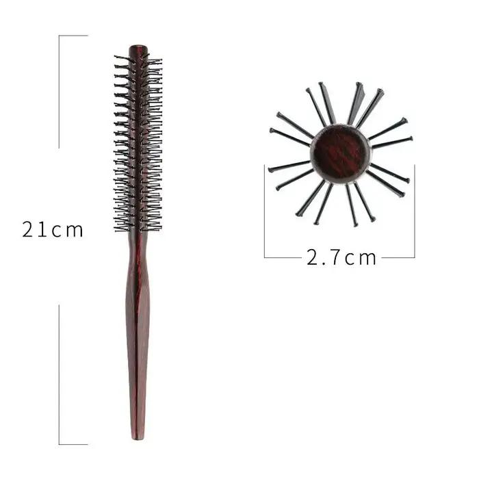 [FE] Brosse à cheveux ronde en nylon avec manche en bois pour cheveux bouclés, fins ou courts, pour 
