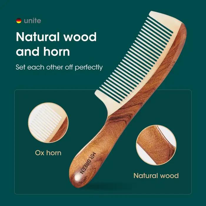 MR.GREEN – peigne en bois naturel avec Structure d'épissure de corne, peigne à cheveux à dents fines