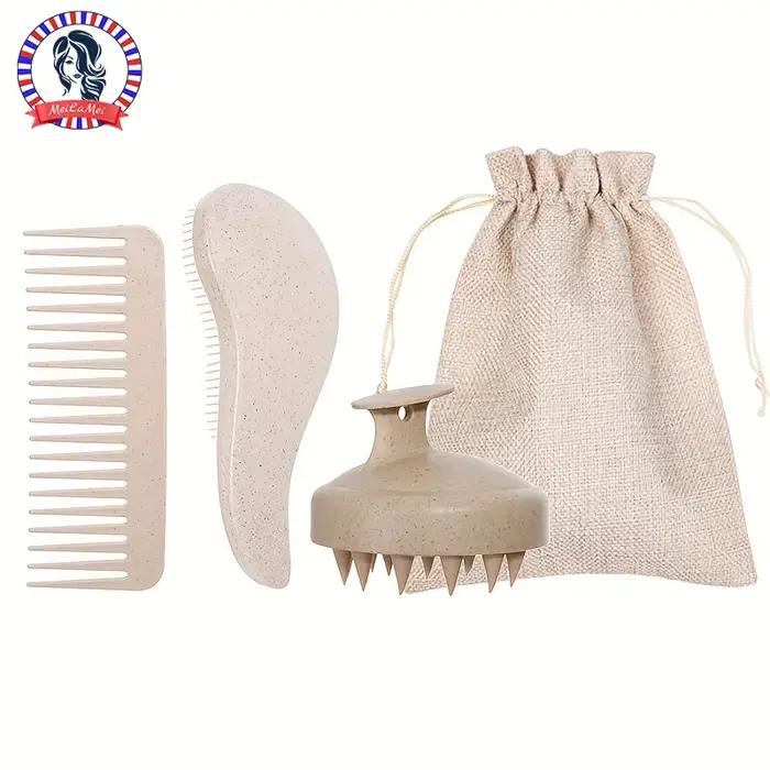 Ensemble de brosses à cheveux écologiques à poils souples et masseur de cuir chevelu en silicone por