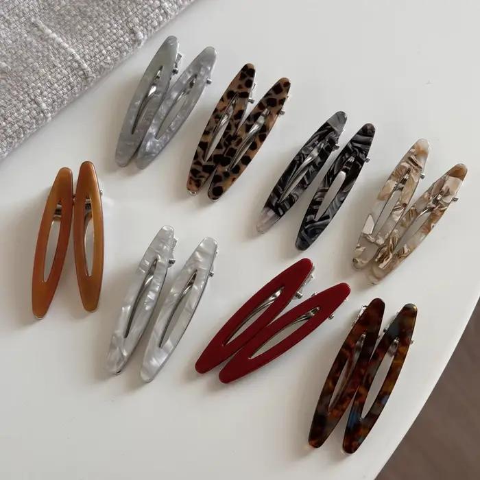 Pinces à cheveux en acétate, Barrettes géométriques ovales creuses, épingles latérales, épingle à ch