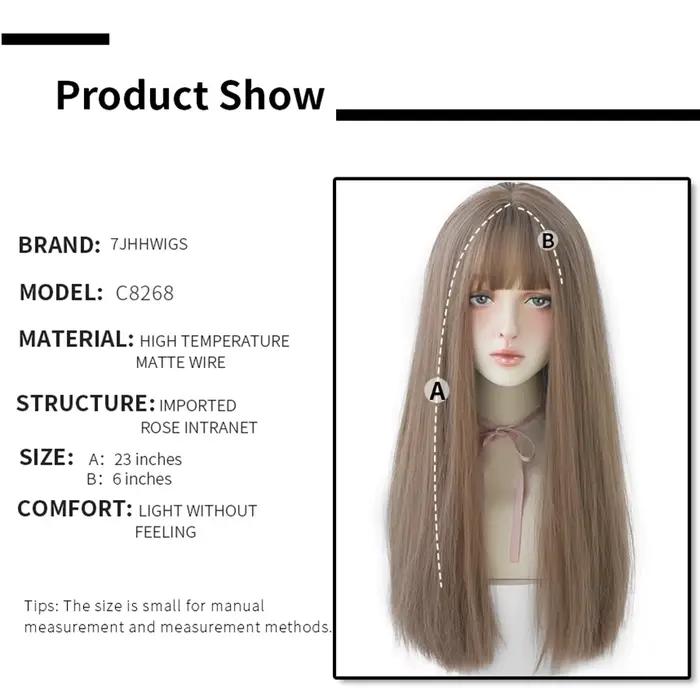 7JHHWIGS – perruques synthétiques longues et lisses marron clair avec frange pour femmes, résistante