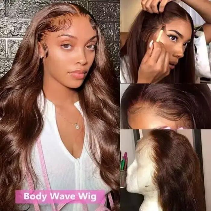 Perruque Lace Front Wig Body Wave marron chocolat, perruque Lace Frontal Wig transparente 13x6 HD, c