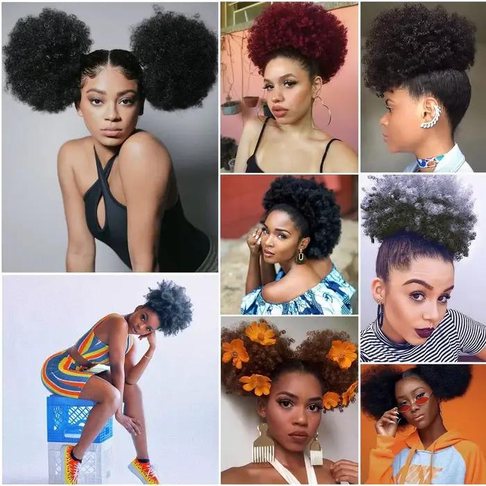 Grande queue de cheval synthétique Afro avec cordon de serrage, Extensions capillaires courtes crépu
